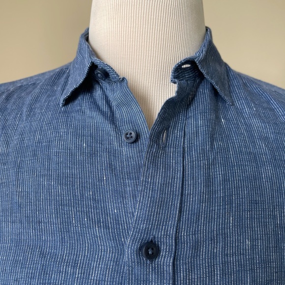 UNTUCKit Wrinkle-Resistant Linen Short-Sleeve Cameron Shirt Blue Size Medium - Picture 4 of 11